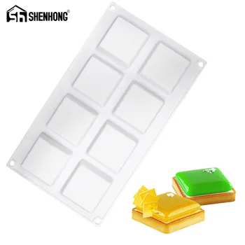 

SHENHONG 8 Holes Square Tart Dessert Cake Mold For Baking Ring Art Mousse Silicone 3D Mould Moule Tartlet Pan Pastry