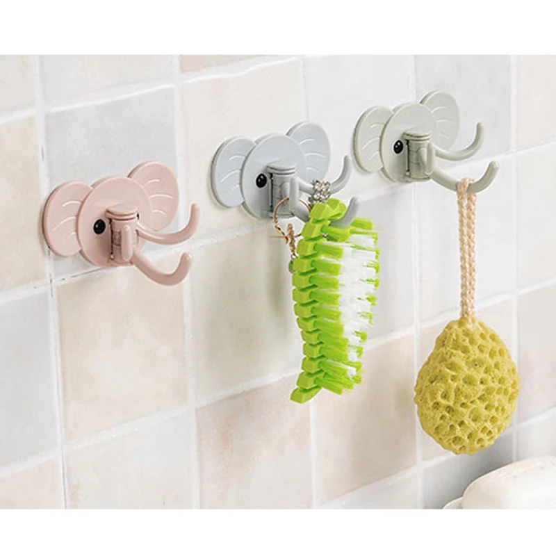 

Cute Cartoon Elephant Strong No Trace Glue Hooks Kitchen Utensils Door Back Hooks Plastic Coat Hooks