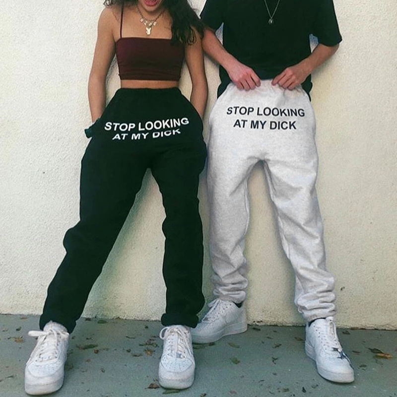 2020 Sweatpants Print Stop Looking At My Dick Cotton Joggers Sports Women High Waist Casual Trouser Hip Hop Funny Loose Femme 2020 Sweatpants Print Stop Looking At My Dick Cotton Joggers Sports Women High Waist Casual Trouser Hip Hop Funny Loose Femme
