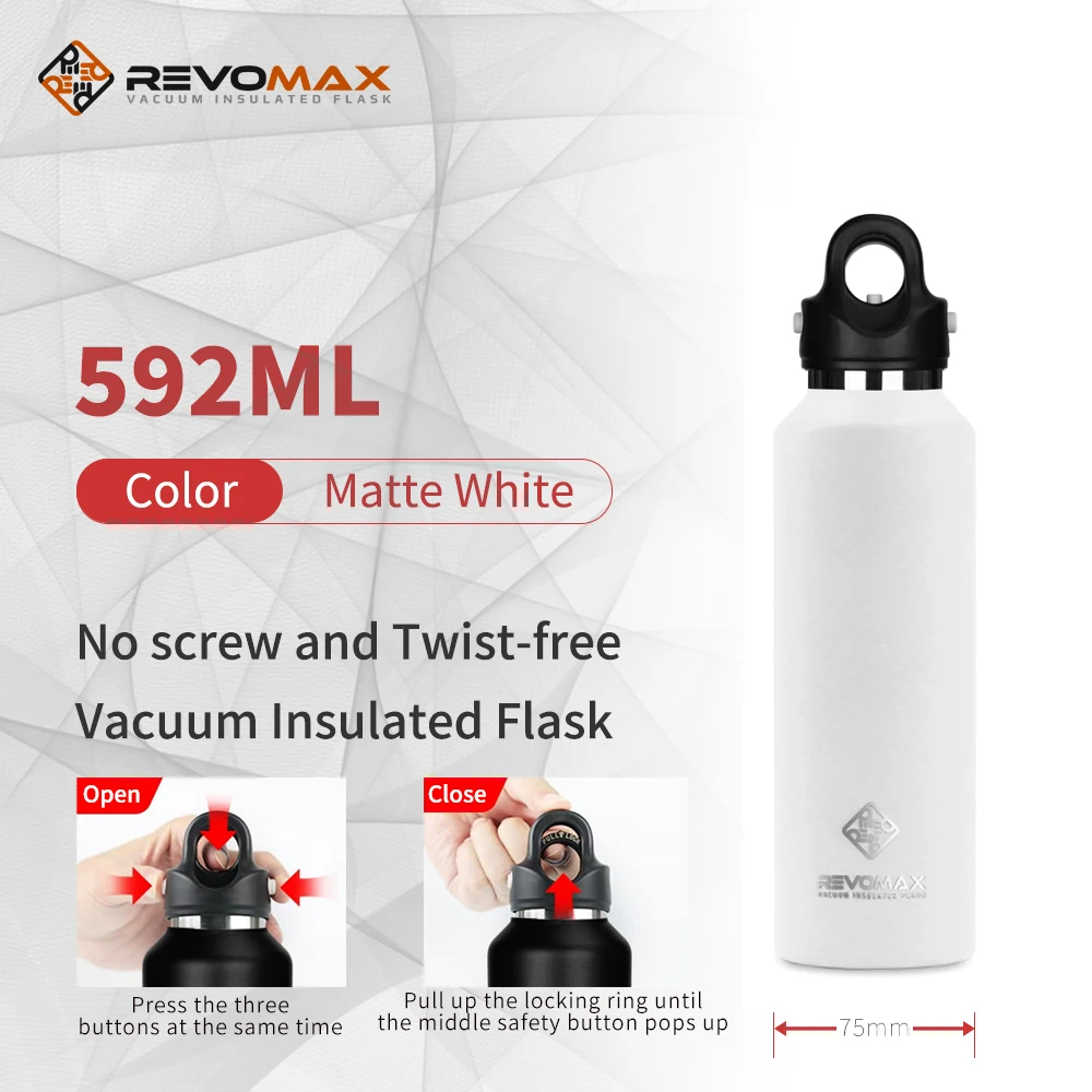 RevoMax Twist-Free/No-Screw Large Capacity Stainless Steel Thermos Portable Vacuum Flask Insulated Tumbler Thermo Bottle 