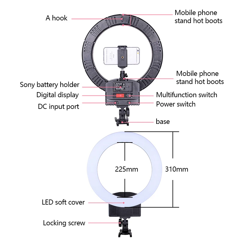 12 дюймовый Диммируемый фотографии светильник ing светодиодный кольцевой Светильник 3000-6000K Камера Photo Studio Phone светодиодный кольцевая лампа для макияжа в прямом эфире