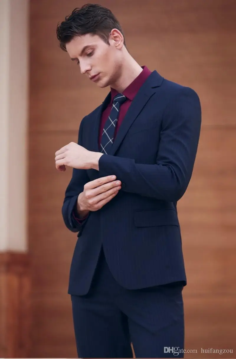 Красивый мужской свадебный костюм в тонкую полоску, два предмета, остроконечные смокинги для жениха, пиджак для жениха, деловой костюм для жениха