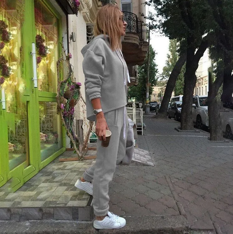 Gray 2Pcs Suit Осенний спортивный костюм с длинным рукавом, утолщенные толстовки с капюшоном, комплект из 2 предметов, повседневный спортивный костюм, женский спортивный костюм - Цвет: Gray 2Pcs Suit