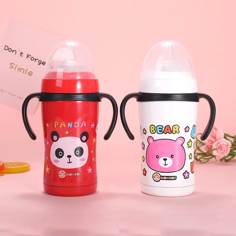 

Children Stainless Steel Material Insulating Milk Bottle Dual Purpose Cup with Straw Insulated Glass Baby's Feeding Bottle