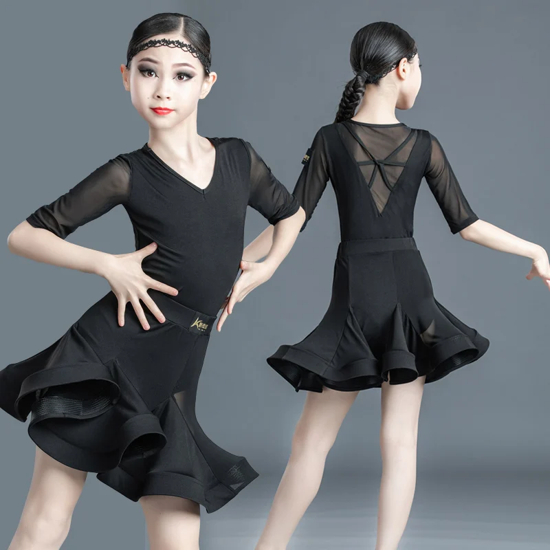 

2020 Summer New Children Latin Dance Dress Professional Competition Performance Costumes Latin Dance Skirt Top Suit 2pcs