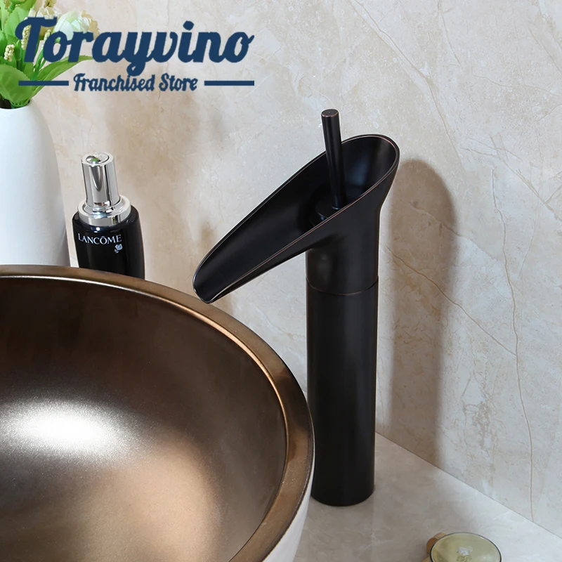 Torayvino, Черный кран для ванной комнаты, смеситель из латуни, с одним отверстием, с креплением на палубе, смесители с одной ручкой, смесители для холодной и горячей воды
