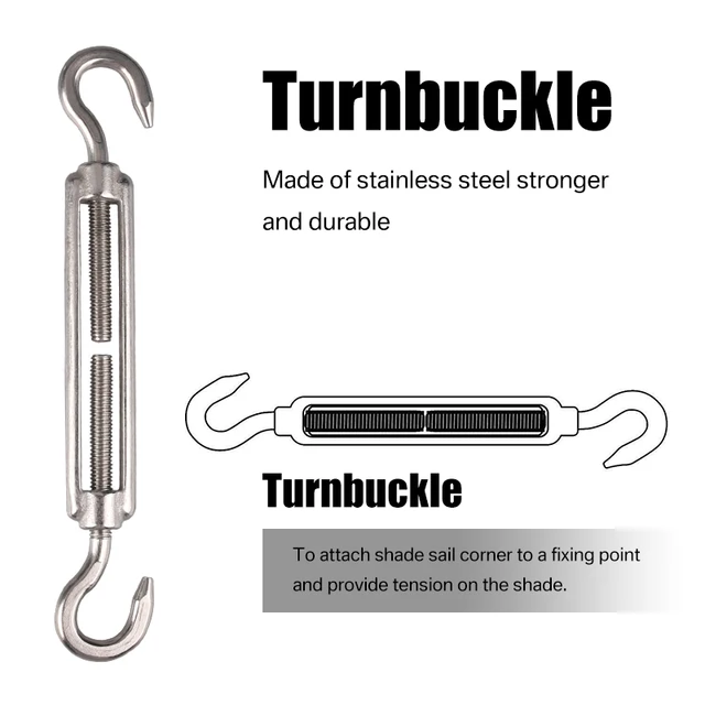 Nap Árnyék Vitorla Előtető Tartozék 24Db/Szett 304 Rozsdamentes Acélból Készült Hardverkészlet Turnbuckle Pad Eye Carabiner Clip Hook Csavarok Ezüst - Image 3