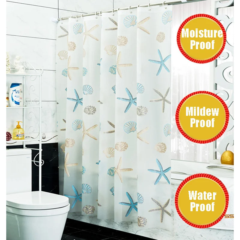 

3D Bathroom Shower Curtain Starfish/Checkered/Mosaic/flower Waterproof Mold Proof PEVA Bathroom Partition Curtain Accessories