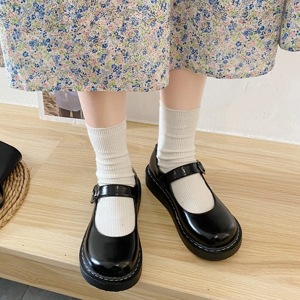 Japanese Student Lolita Shoes Woman Platform Mary Janes Buckle Strap Cute  Cosplay Uniform Woman Shoes JK Student shoes