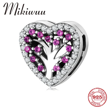 

Rose red zircon classic tree of life Clip Beads 925 Silver Jewelry fits Original Reflection Charm Bracelet Women DIY Accessories