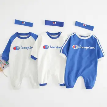 

Newborn Baby Boys Clothes 2020 Autumn New Blue White Sports Roupas Bebe Long Sleeve Cotton Romper Jumpsuits+Headband Baby Set