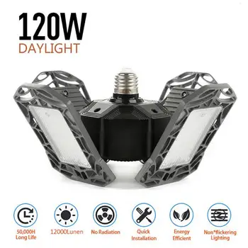 

LED Garage Lights 120W E27/E26 LED Deformable Ceiling Light Shop Lighting Industrial Lamps with 4 Adjustable Panels for Workshop