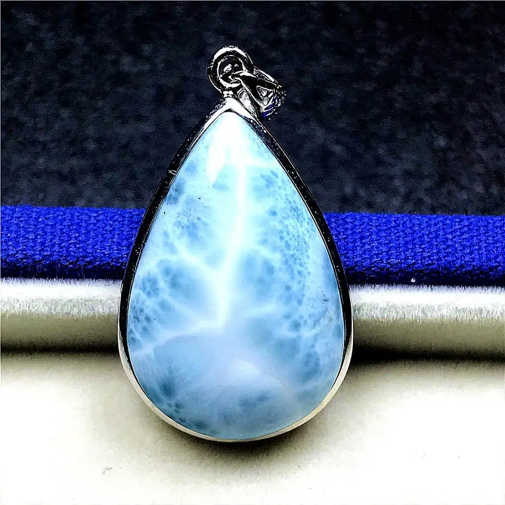 Натуральный Синий Подвеска larimar для обувь для мужчин и женщин; с украшением в виде кристаллов 30x20x8 мм диаметр водяного каплевидные бусины 925 серебро Доминика воды узор камня AAAAA