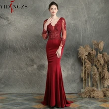 YIDINGZS бургундское вечернее платье с v-образным вырезом и аппликацией из бисера с длинным рукавом прозрачное элегантное вечернее платье YD16357