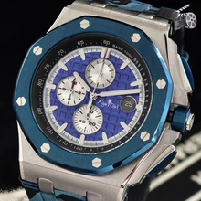 Роскошные брендовые новые мужские часы с секундомером сапфировое серебро синий зеленый красный резиновый хронограф из нержавеющей стали водонепроницаемые часы AAA