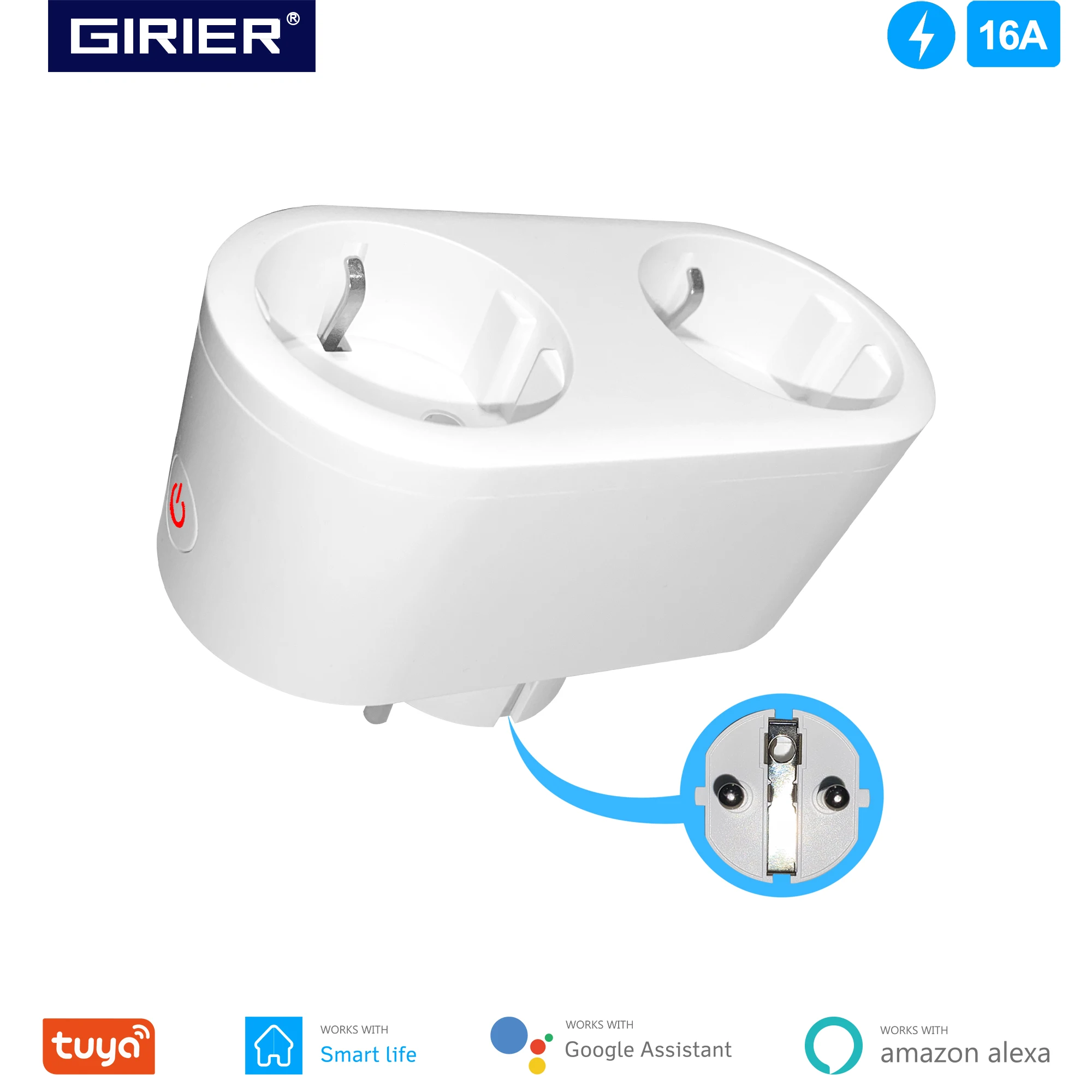 

Wifi Smart Dual Socket 16A with Energy Monitoring Function, Wireless Remote Plug Outlet, Works with Alexa Google Home Smart Life