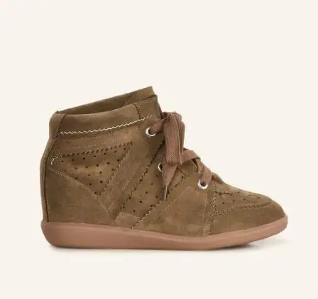 

Women Bobby Sneakers Wedge Lace-up Suede Sneakers 5cm 100% Calfskin Leather Shoes