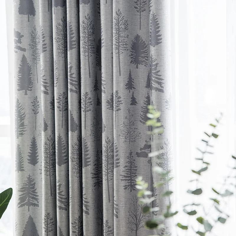 Modern Curtains for Living dining Room Bedroom Simple Pine Jacquard Printed Fabric Finished Product Customization | Дом и сад