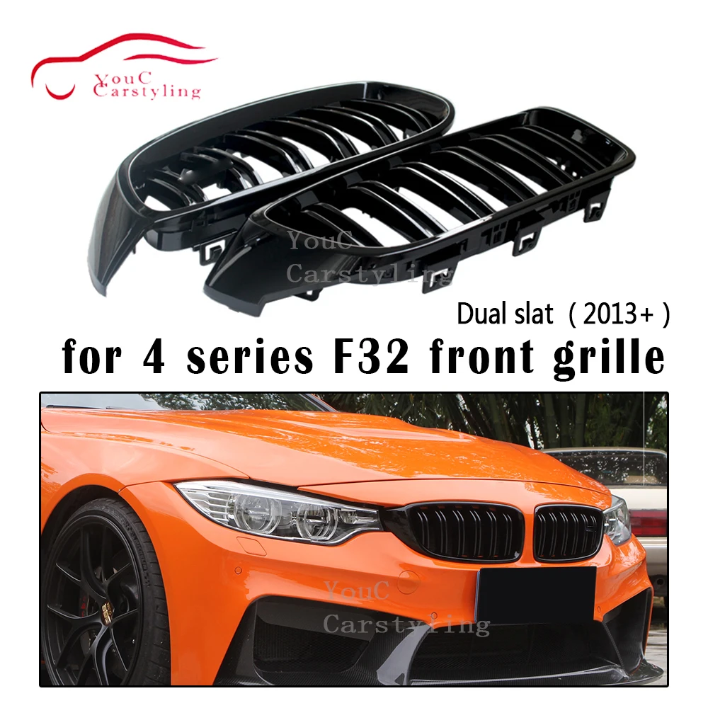 

Dual Slat Gloss Black Grill Front Kidney Grille for BMW 4 Series F32 F33 F36 M3 F82 M4 F82 F83 2014 + 428i 435i