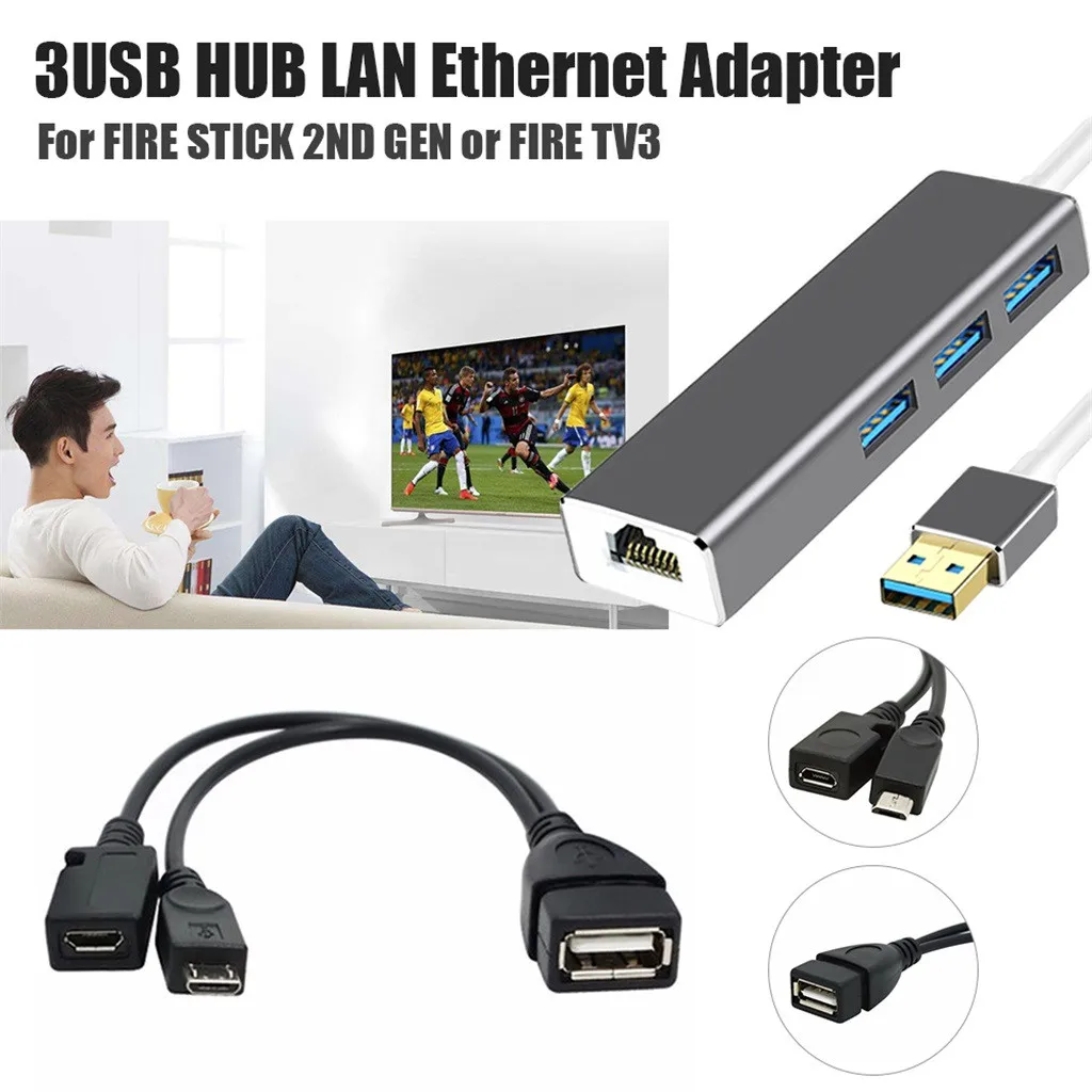 1 шт. 3 usb-хаб LAN концентратор usb Ethernet адаптер OTG USB кабель для FIRE STICK 2ND или FIRE TV3 usb-хаб 3,0 usb разветвитель usb несколько