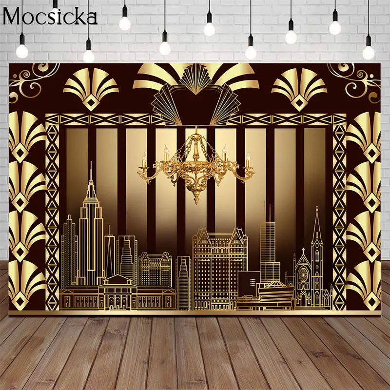 MOCSICKA The Great Gatsby Photography Backdrops Golden Building Gatsby  Birthday Party Banner Decoration Photography Background