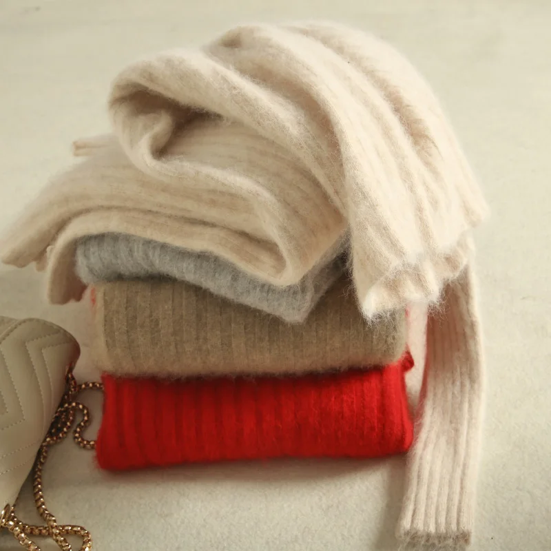 Супер теплый чистый свитер кашемир с норкой и пуловеры женские зимние высокоэластичные мягкий свитер водолазка Женские базовые пуловеры