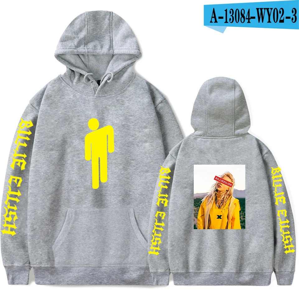 Высокое качество Billie Eilish модные толстовки с принтом для мужчин/женщин толстовки с капюшоном горячая Распродажа повседневные Модные уличные толстовки - Цвет: Gray