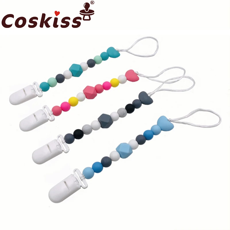 

Baby Teether Pacifier Chain Organic Teether Natural Teething Grasping Toy Silicone Beads Toddler Teether Newborn DIY Baby Gift