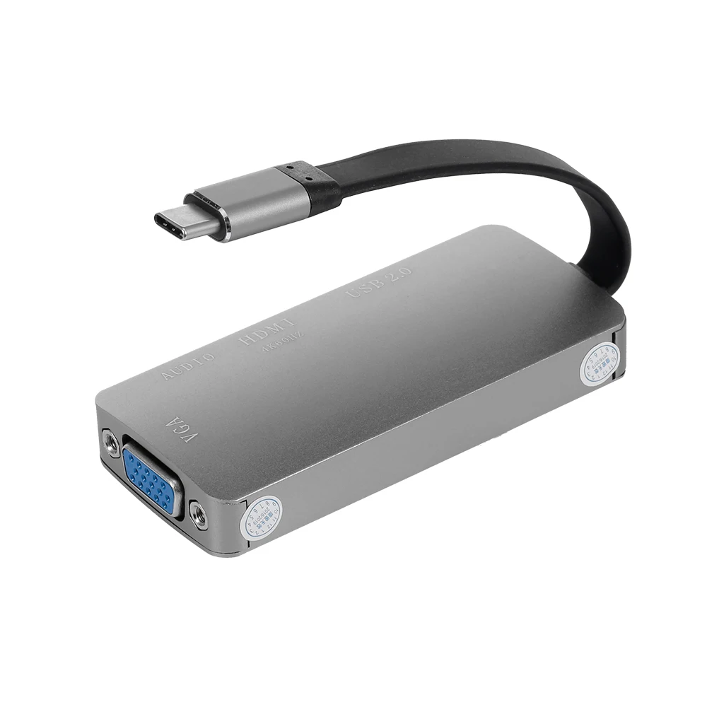 Конвертер USB 3,1 3,0 type-C для HD VGA USB 2,0 с аудиоразъемом для ПК, ноутбука, телевизора, проектора, серый VGA+ аудио+ HD видео конвертер