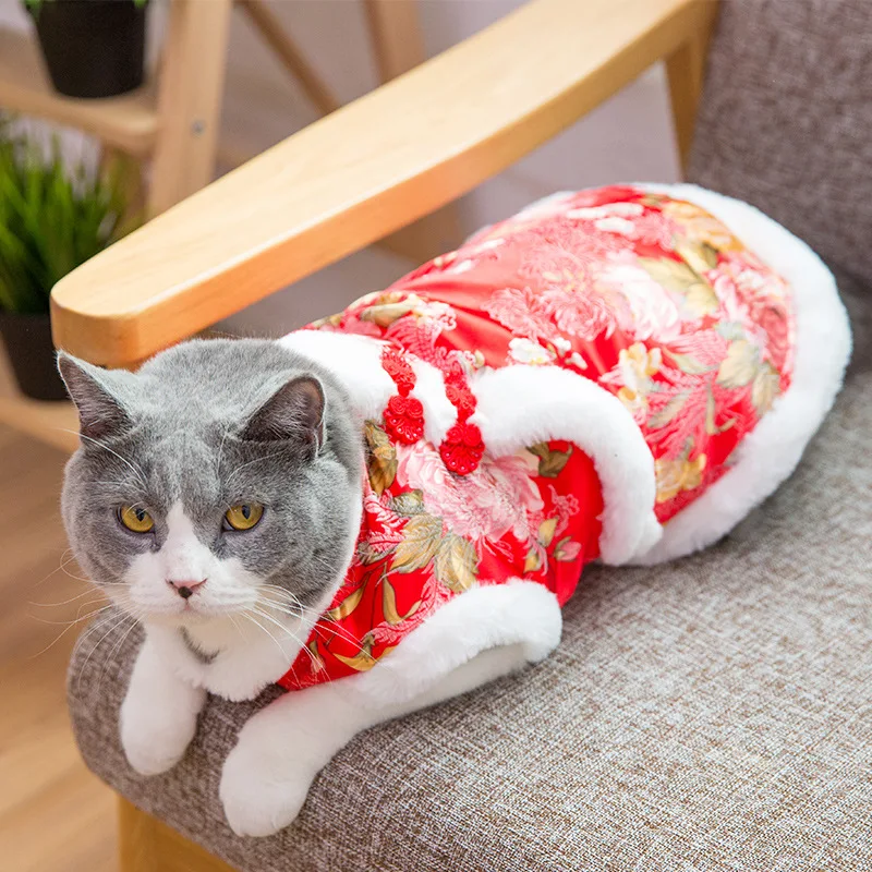 

Cat Clothes Autumn And Winter Thick Feet Chinese Costume Muppet English Short Garfield Pet Winter Cotton-padded Clothes plus Vel
