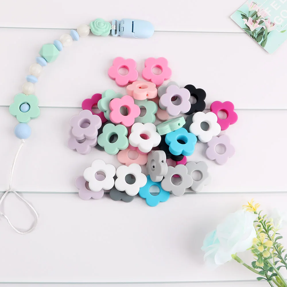 

kovict 100/200pcs Silicone Flower Beads Holes Silicone Flower Baby Teething Beads Diy Beads DIY Accessories
