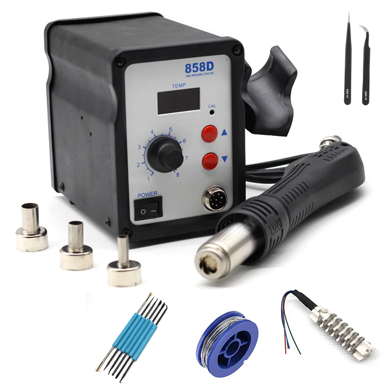 858D Hot Air Soldering Station 220V LED Digital Solder Heat Gun Rework Station ESD SMD Blower Hair Dryer Hairdryer Soldering