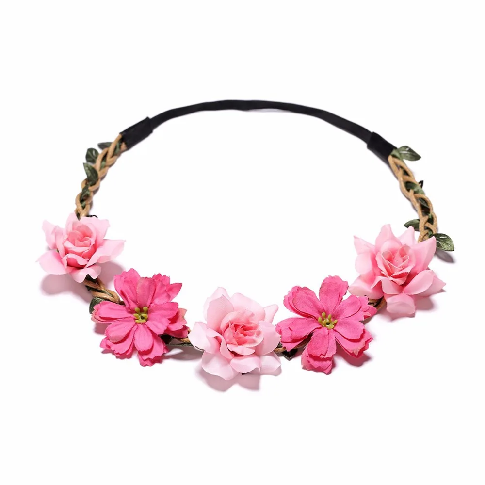 Bride Flower Crown Hairband  Rope Wedding Floral Headband Garland Girl  Wreath Elastic Hair Accessories Party Cosplay Headpiece