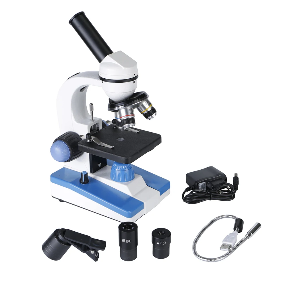 

Optical Microscope Metal 40X-640X Magnification LED Light Cordless Lab Biology Biological Student Cordless Beginner Microscope