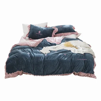 

Crystal fleece bed four-piece princess style winter thick coral fleece fleece flannel flannel cover sheet