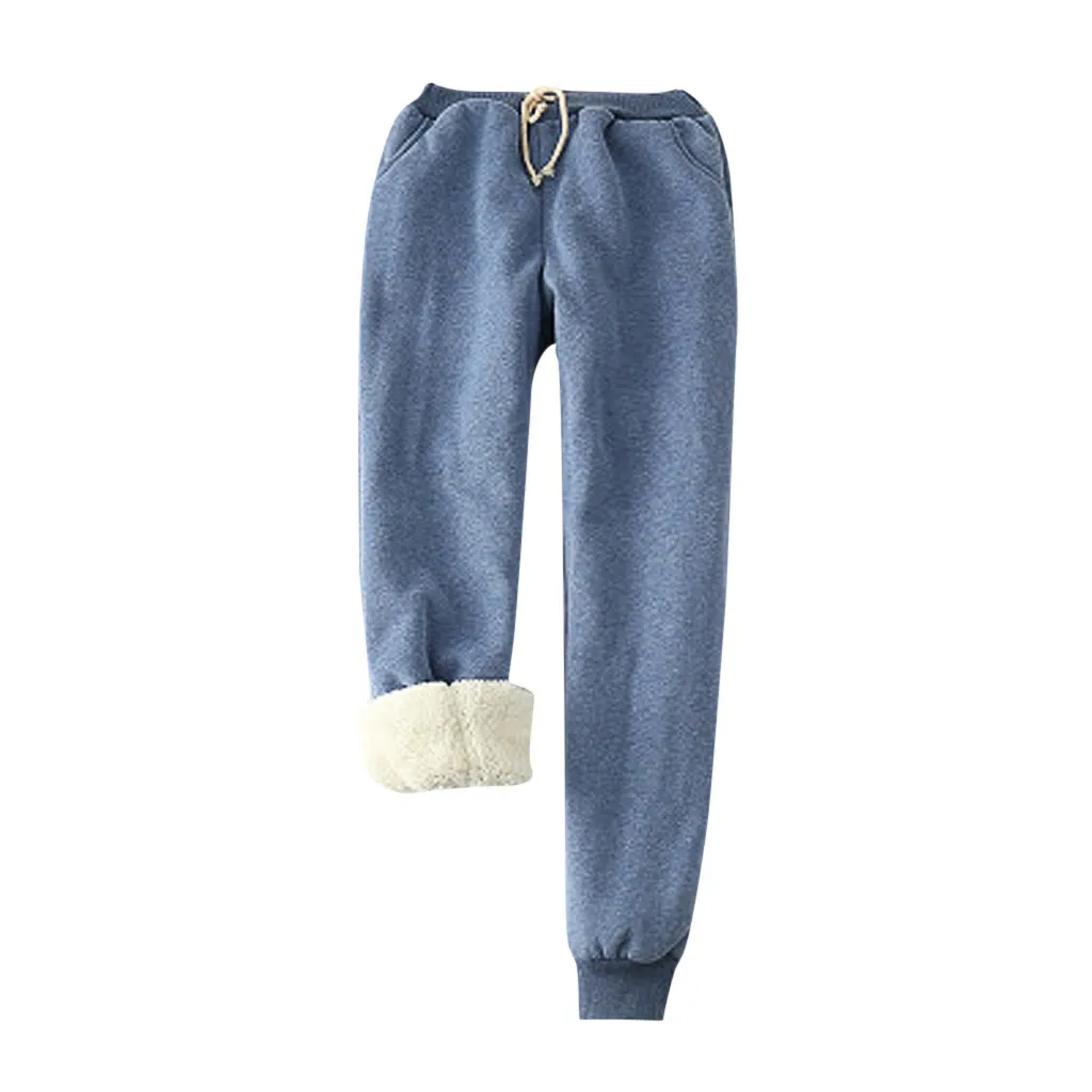 Women Winter Pants Thick Lambskin Cashmere Pants Warm Female Casual Loose Harlan Pants Drawstring Waist Long Trousers#T2G