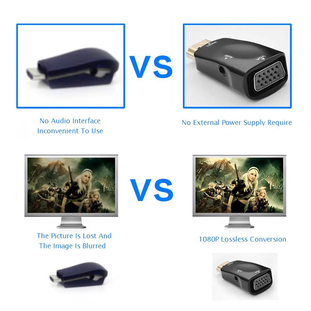 HDMI папа VGA 15 Pin Женский адаптер аудио кабель конвертер FHD 1080P 720P 480P для ПК ноутбука