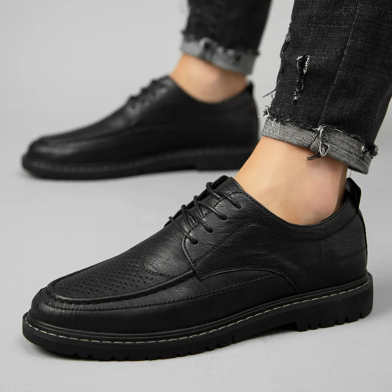 2021 New Men's Quality Leather Shoes British Business lace up fashion black Soft Leather Man Split Leather Dress Shoes men