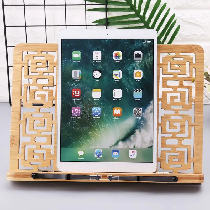 

Bamboo Hollow Adjustable Reading Book Holder Tray Page Paper Clips Foldable Tablet Cookbook Portable Sturdy Bookstand