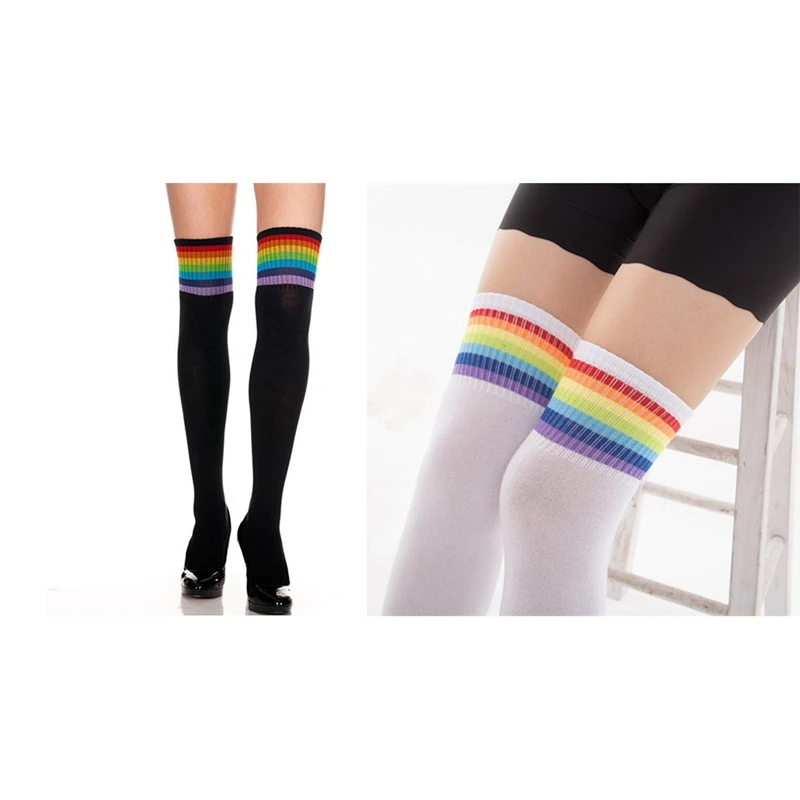 Hot Women Winter Warm Cable Long Boot Sokken Over Knee Thigh High Stockings Beautiful Rainbow Patterns Stockings Thermal
