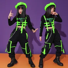 

Cool Ballroom Kids Hip Hop dancing Outfits Crop Tops Street wear Black Skirt For Girls Jazz Dance Wear Costumes Concert Outfits
