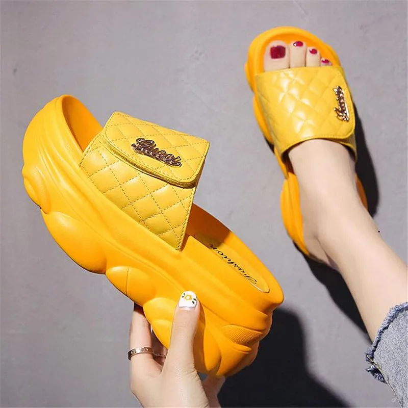 Women Soft Comfortable Gingham Slippers Fashion Ladies Platform Open Toed Sandals Summer Female Chunky 8cm Wedge Outdoor Slides | Обувь