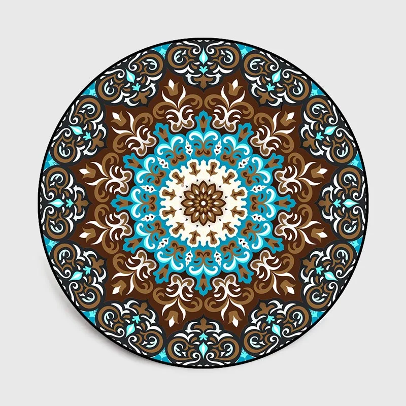 1 Carpet Coral Velvet Computer Chair Floor Mat Mandala Printed Round Carpet for Children Bedroom Play Tent Area Rug Round Blue - Цвет: 1