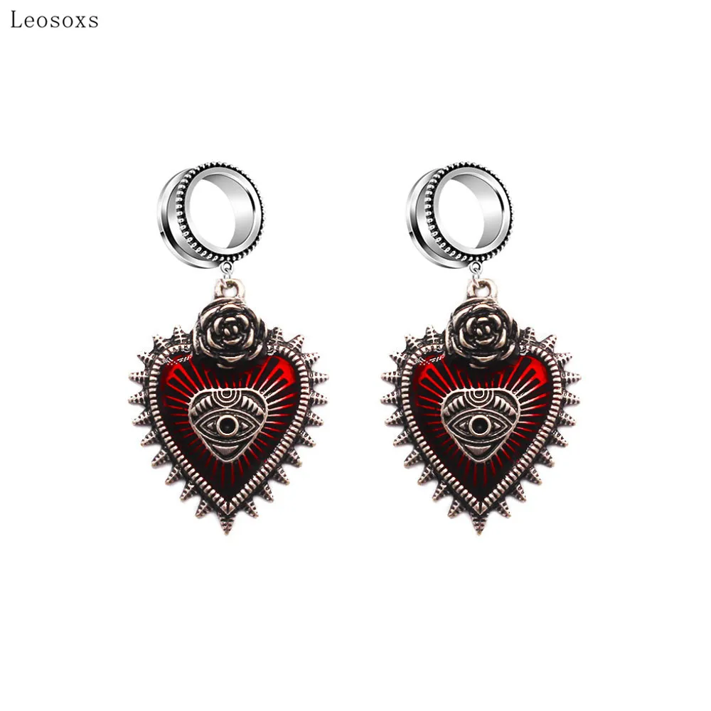 

Leosoxs 2pcs Fashion Diablo Bloody Heart Wings Demon Eyes Black Gems Bleeding Ear Spreading Piercing Jewelry