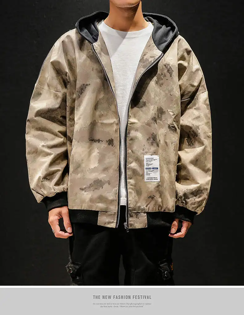 khaki camo Мужская камуфляжная куртка-карго, куртка с капюшоном, военные уличные пальто, странные вещи, скейтборд, уличная одежда в стиле хип-хоп, верхняя одежда, топ 5XL - Цвет: khaki camo