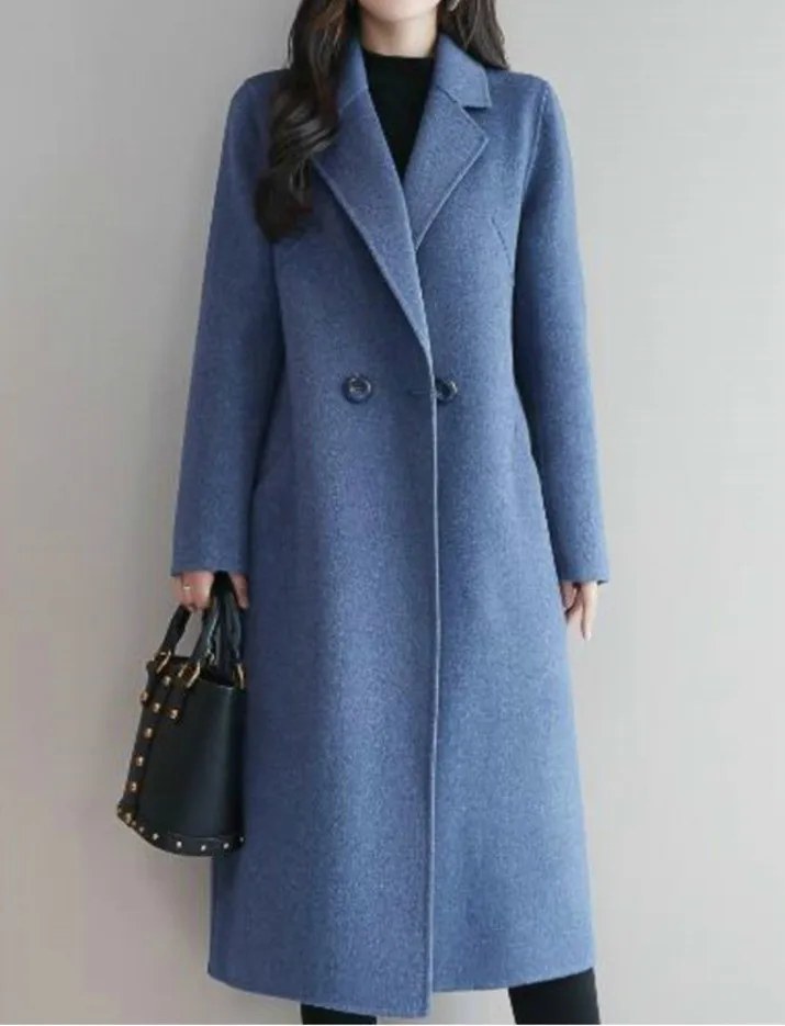 Шерстяное Женское пальто Abrigos Mujer Invierno повседневное черное шерстяное пальто с отложным воротником на пуговицах с длинным рукавом