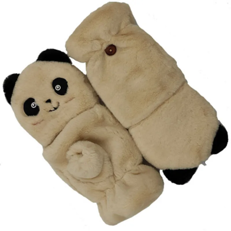 Женский милый мультяшный медведь панда половина пальца лоскут шерсть вязаная зимняя рукавица женский толстый плюшевый кашемир теплый Сенсорный экран перчатки E21