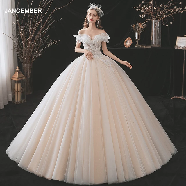 JKM061 Light Wedding Dress New Bridal French-style Off-the-shoulder Gown Slimming Floor-length Super Fairy Mori Style Dream 1