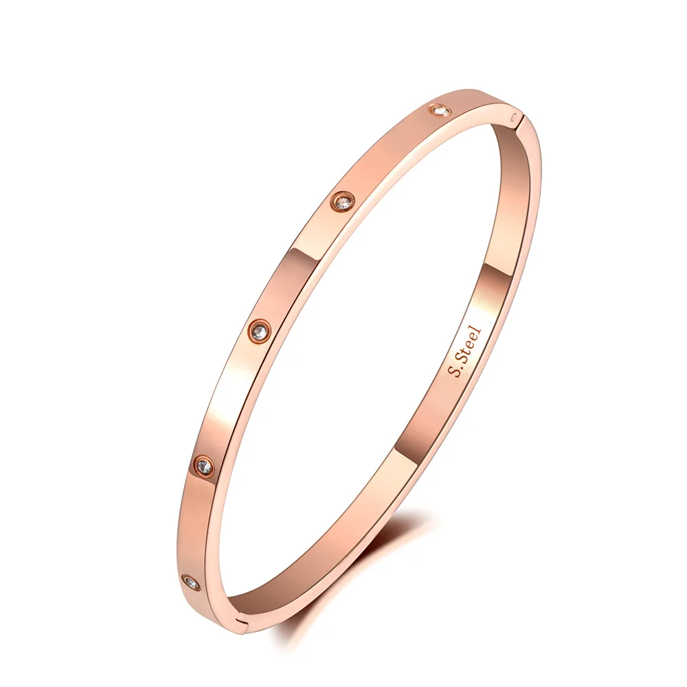 4mm CZ Crystal Cuff Bangle for Women Classic Cubic Zirconia Titanium Stainless Steel Bracelet