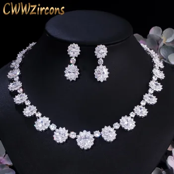 

CWWZircons Cubic Zirconia Nigerian African Crystal Bead Bridal Wedding Necklace Jewelry Set Accessories Gift for Bridesmaid T118